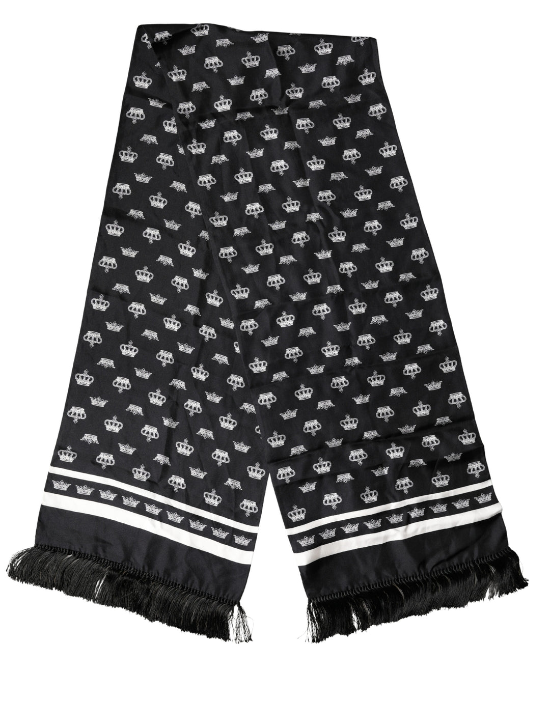 Dolce &amp; Gabbana Black Silk Crown Fringe Neck Wrap 173cm x 32.5cm Scarf