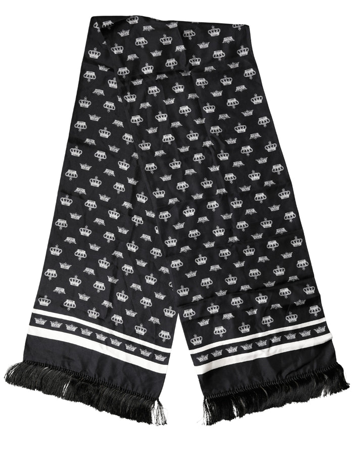 Dolce &amp; Gabbana Black Silk Crown Fringe Neck Wrap 173cm x 32.5cm Scarf