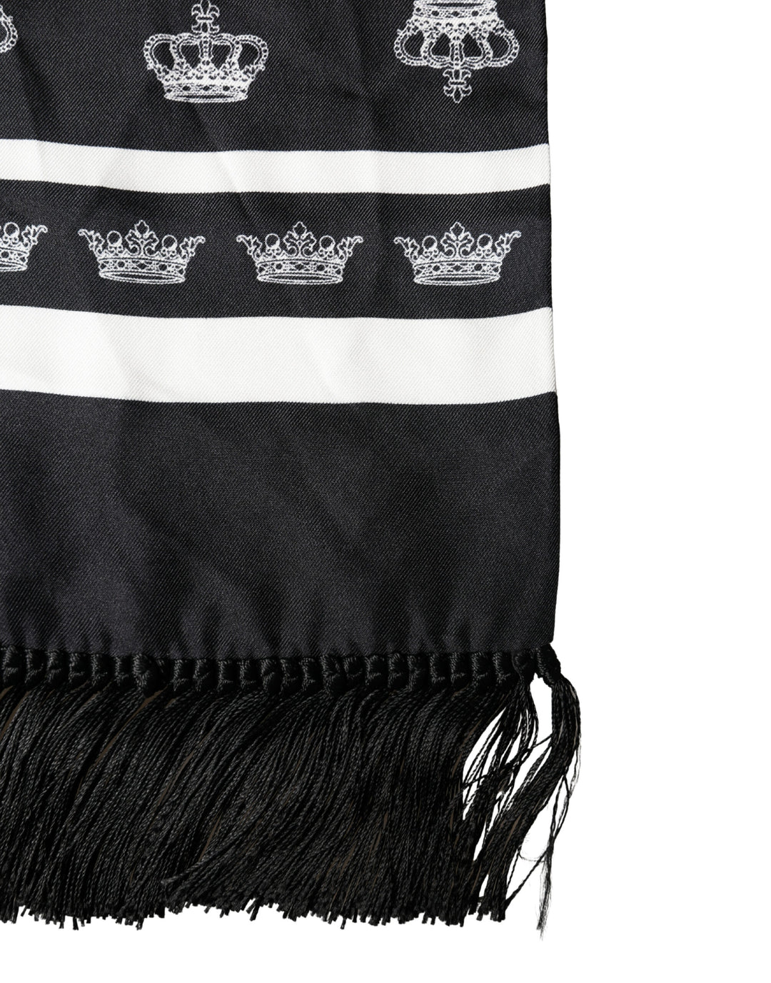 Dolce &amp; Gabbana Black Silk Crown Fringe Neck Wrap 173cm x 32.5cm Scarf