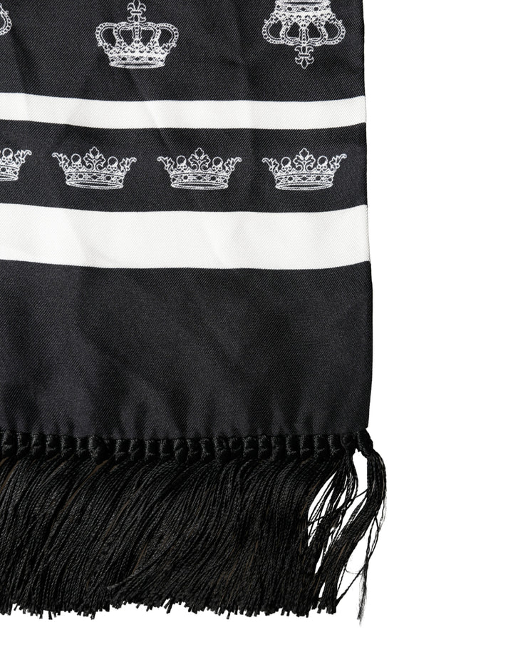 Dolce &amp; Gabbana Black Silk Crown Fringe Neck Wrap 173cm x 32.5cm Scarf