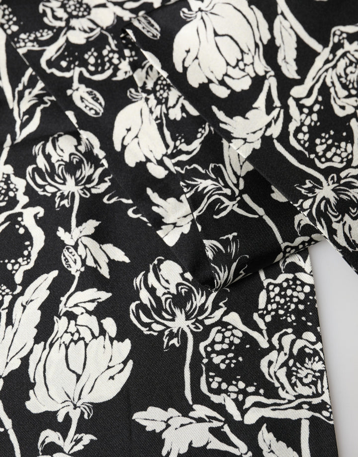 Dolce &amp; Gabbana Black White Silk Floral Print Fringe 136cm X 15.5cm  Scarf