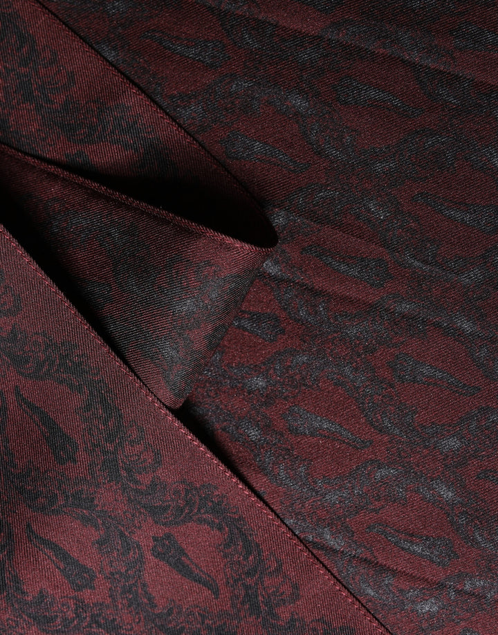 Dolce &amp; Gabbana Burgundy Black Silk Paisley Foulard 135cm X 22cm  Scarf