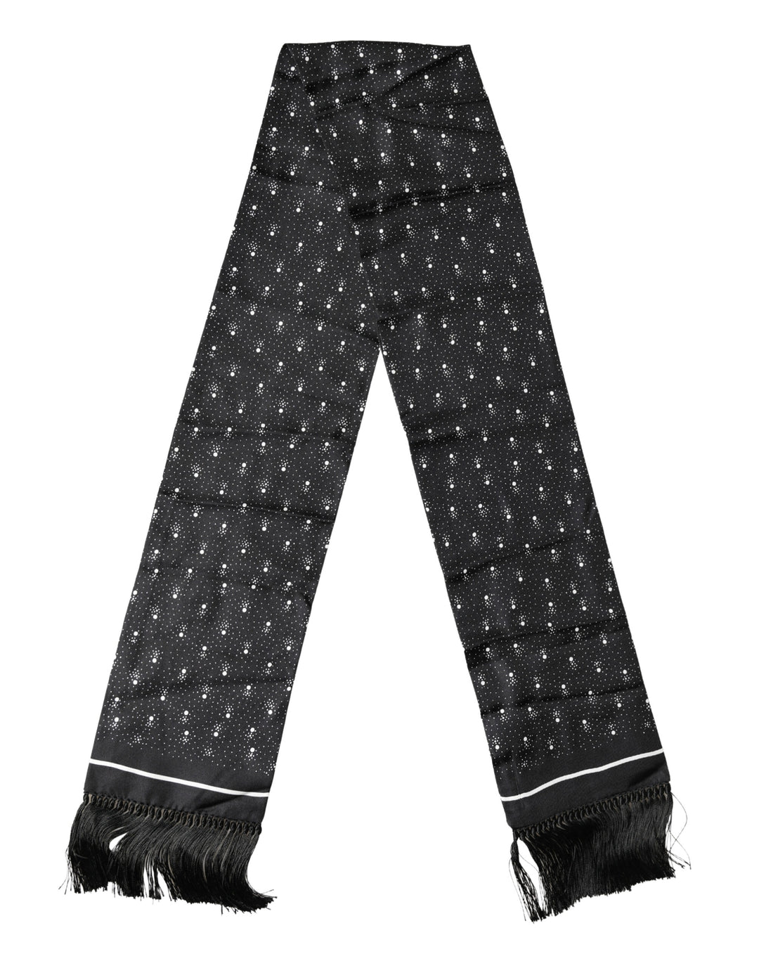 Dolce &amp; Gabbana Black White Silk Dotted Print Foulard 140cm X 15cm Scarf