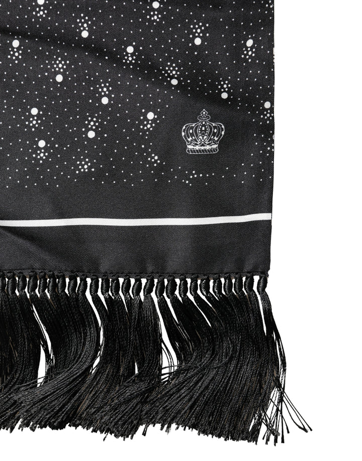 Dolce &amp; Gabbana Black White Silk Dotted Print Foulard 140cm X 15cm Scarf