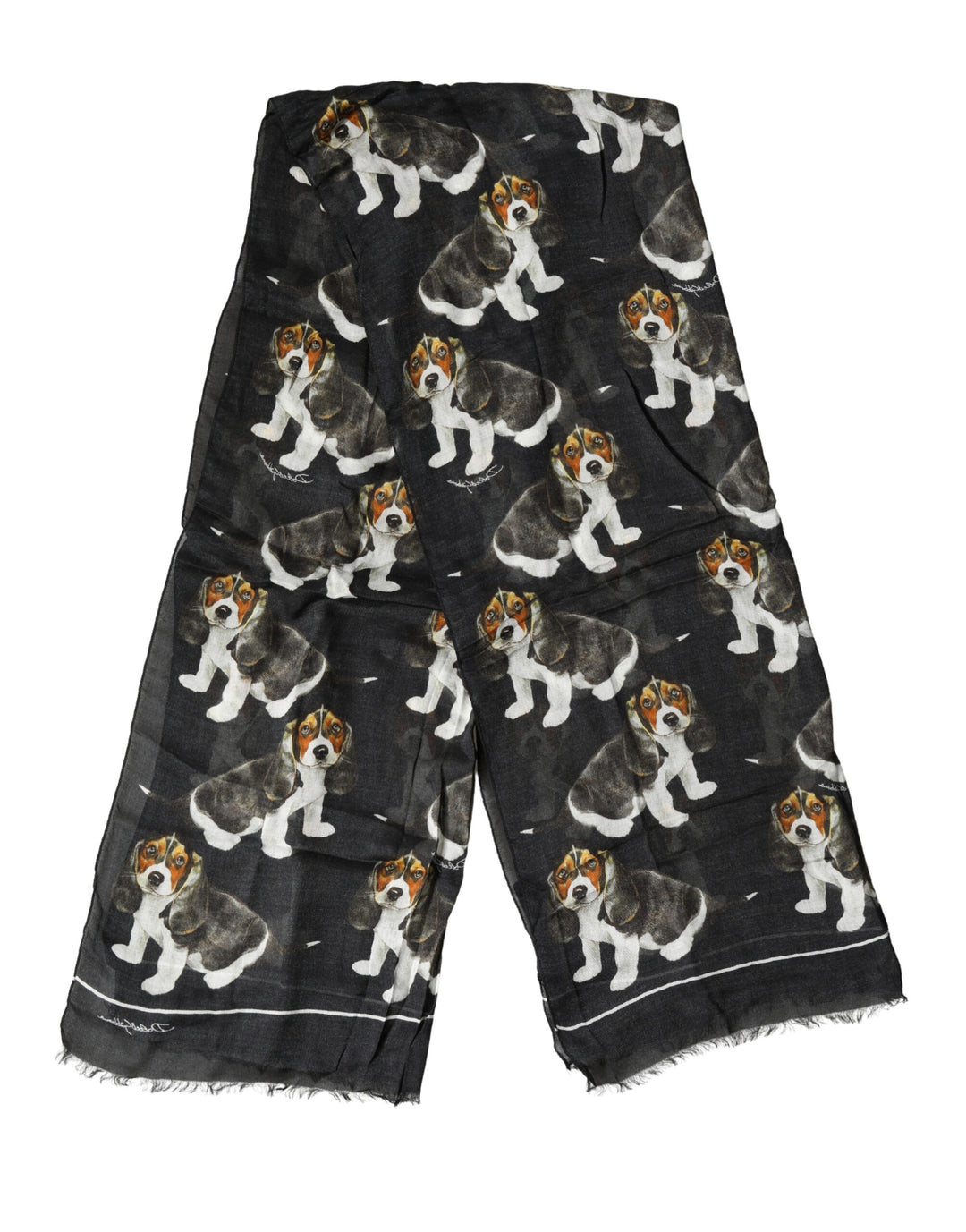 Dolce &amp; Gabbana Black Dog Print Modal Wool Wrap Foulard 178cm X 63cm Scarf
