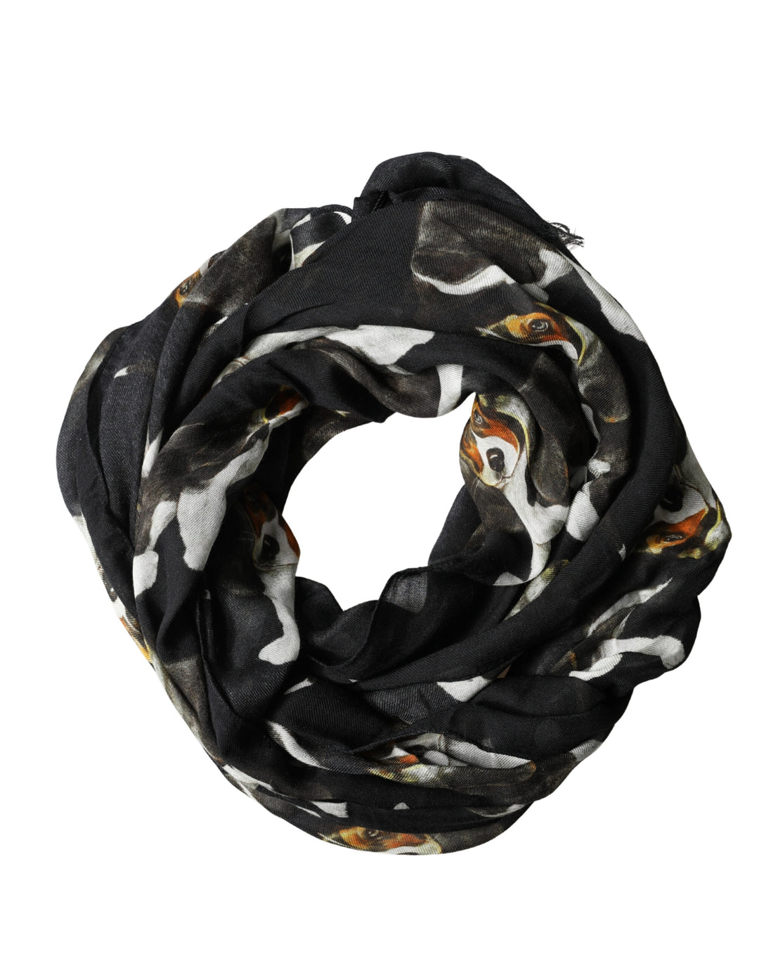 Dolce &amp; Gabbana Black Dog Print Modal Wool Wrap Foulard 178cm X 63cm Scarf
