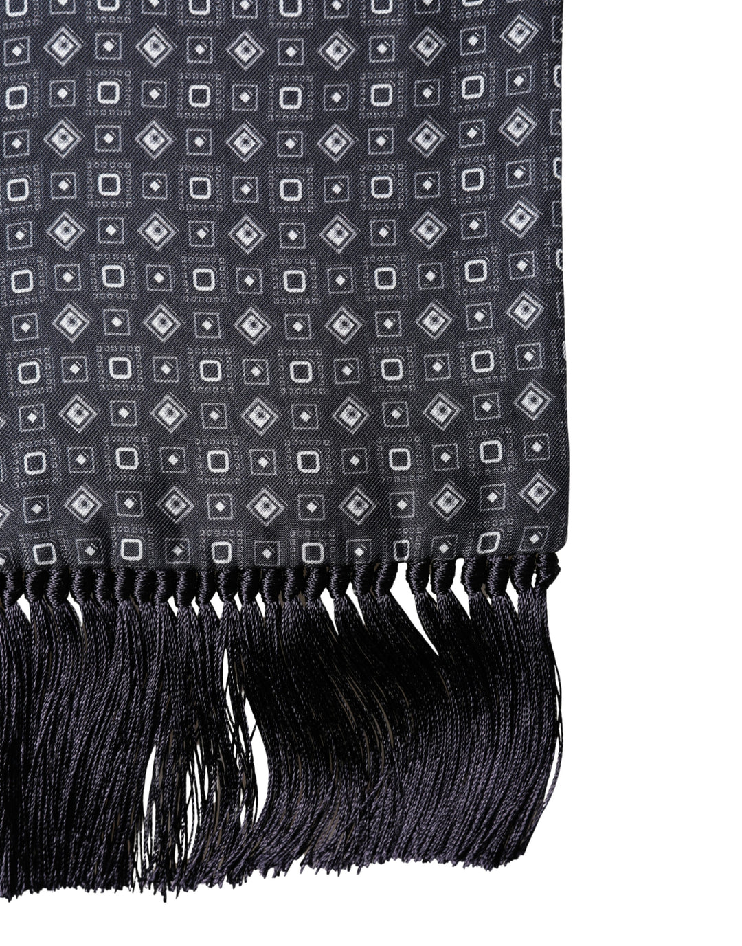 Dolce &amp; Gabbana Black Silk Geometric Fringe Wrap Foulard 136cm X 15cm  Scarf
