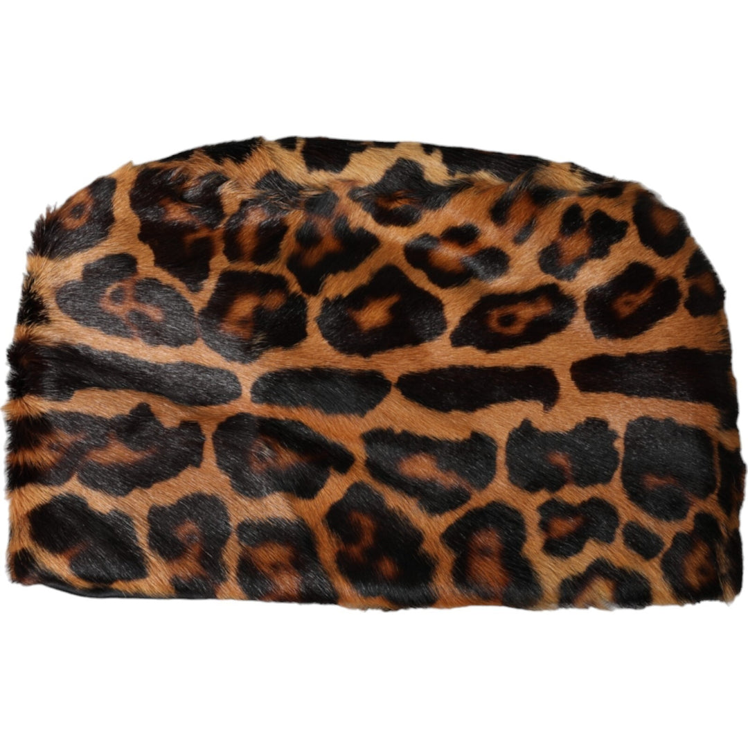 Dolce &amp; Gabbana Brown Leopard Fur Women Bucket Capello Hat