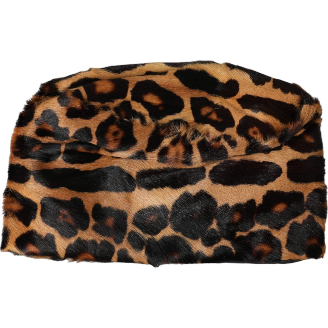 Dolce &amp; Gabbana Brown Leopard Fur Women Bucket Capello Hat