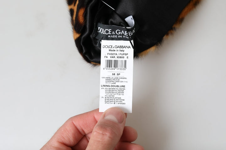 Dolce &amp; Gabbana Brown Leopard Fur Women Bucket Capello Hat