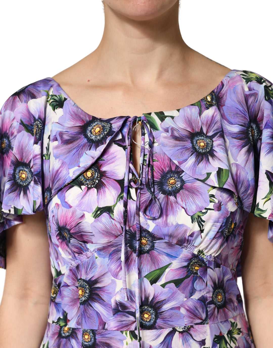 Dolce &amp; Gabbana Purple Floral Silk Stretch Elegant Gown  Dress