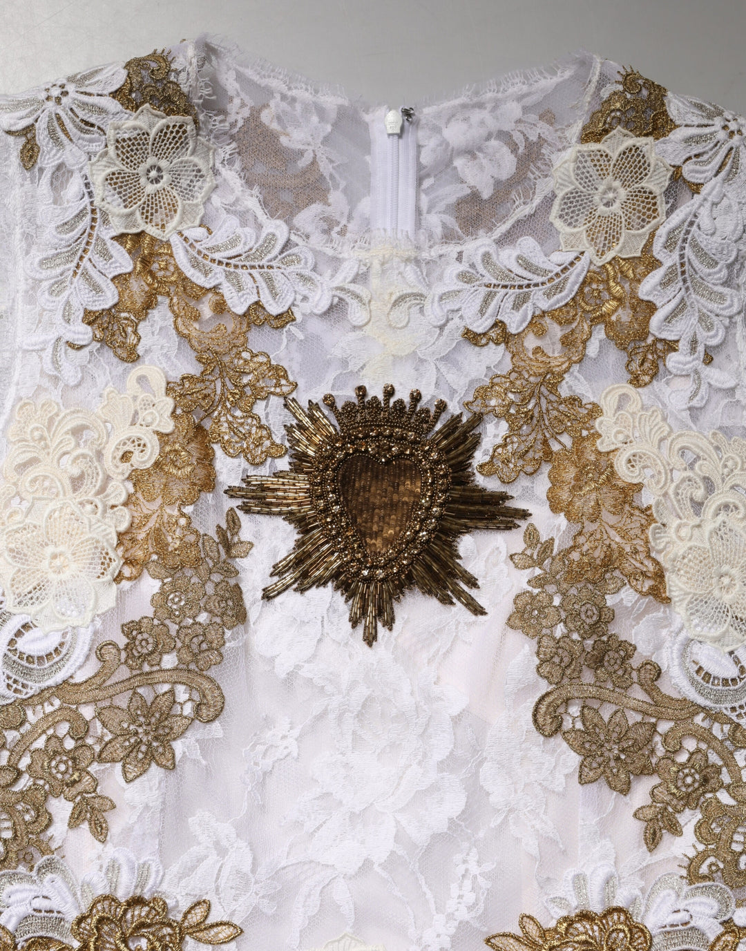 Dolce &amp; Gabbana Ivory Lace Silk Embellished Sleeveless  Dress