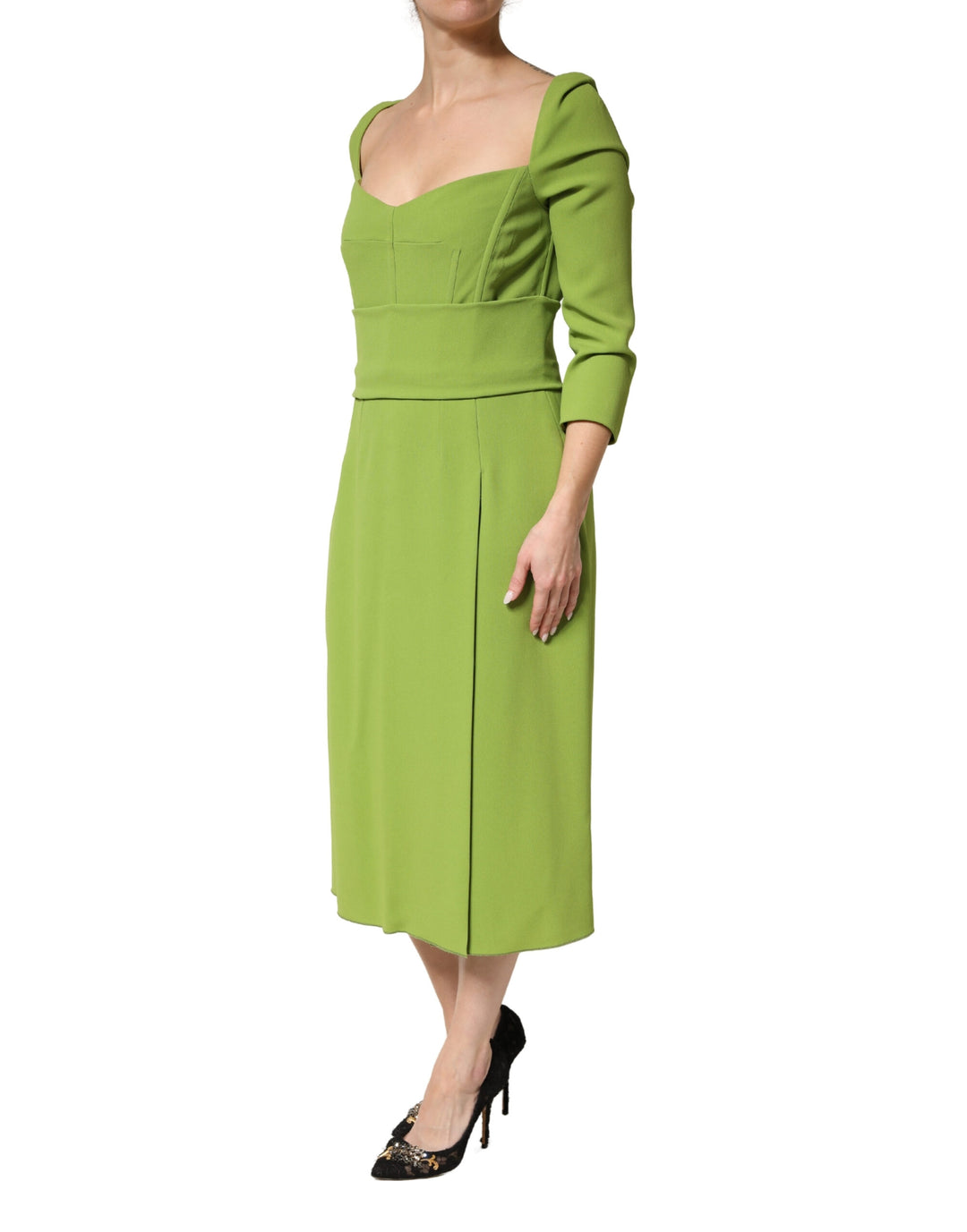 Dolce &amp; Gabbana Green Silk Sweetheart Neckline Midi  Dress