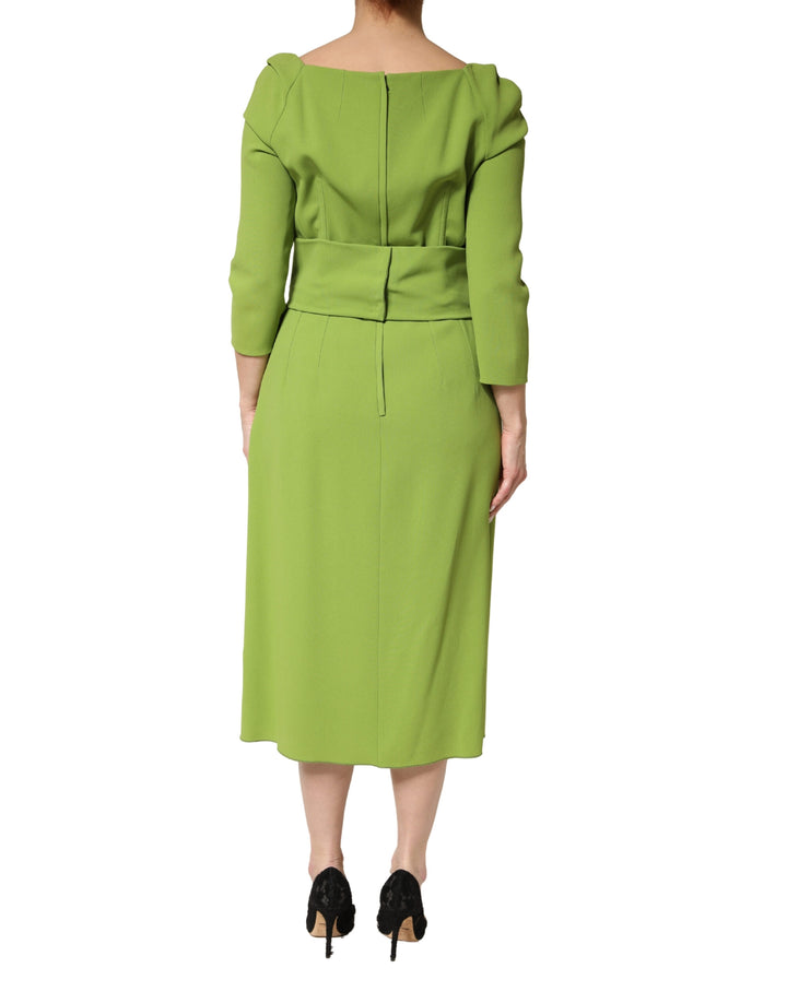 Dolce &amp; Gabbana Green Silk Sweetheart Neckline Midi  Dress