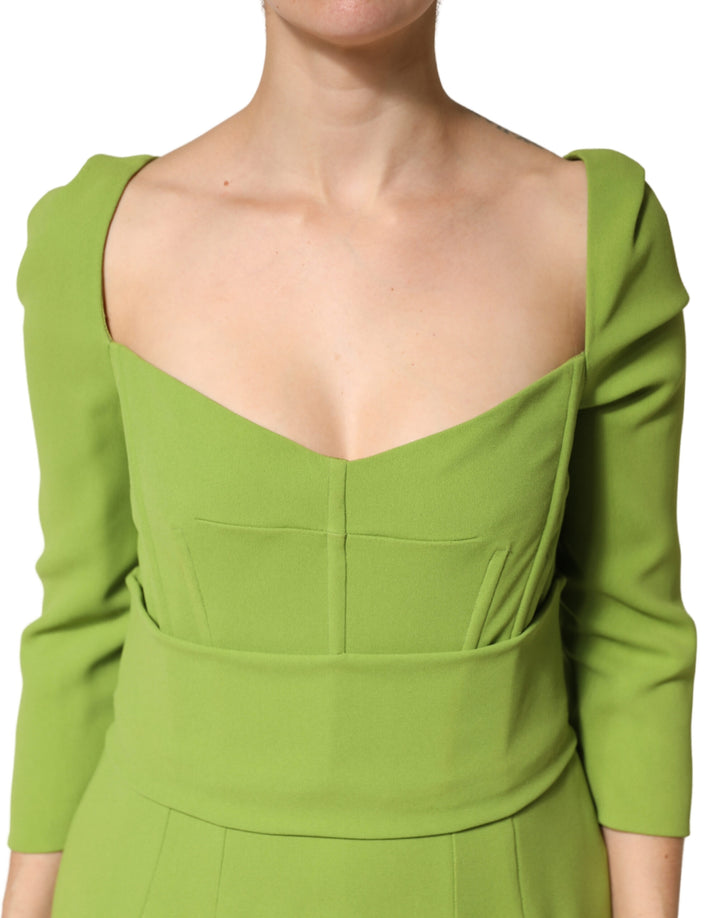 Dolce &amp; Gabbana Green Silk Sweetheart Neckline Midi  Dress