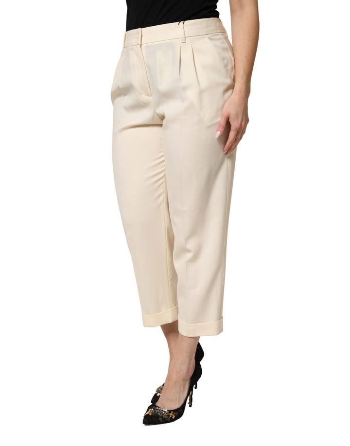 Dolce &amp; Gabbana Ivory Wool Mid Waist Cropped Trouser Pants