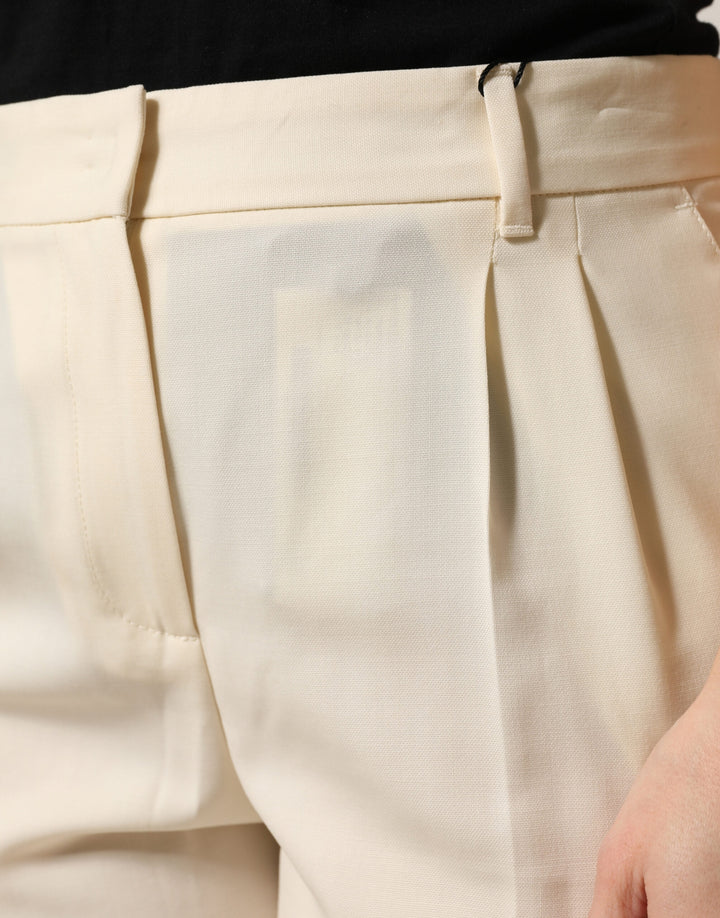 Dolce &amp; Gabbana Ivory Wool Mid Waist Cropped Trouser Pants