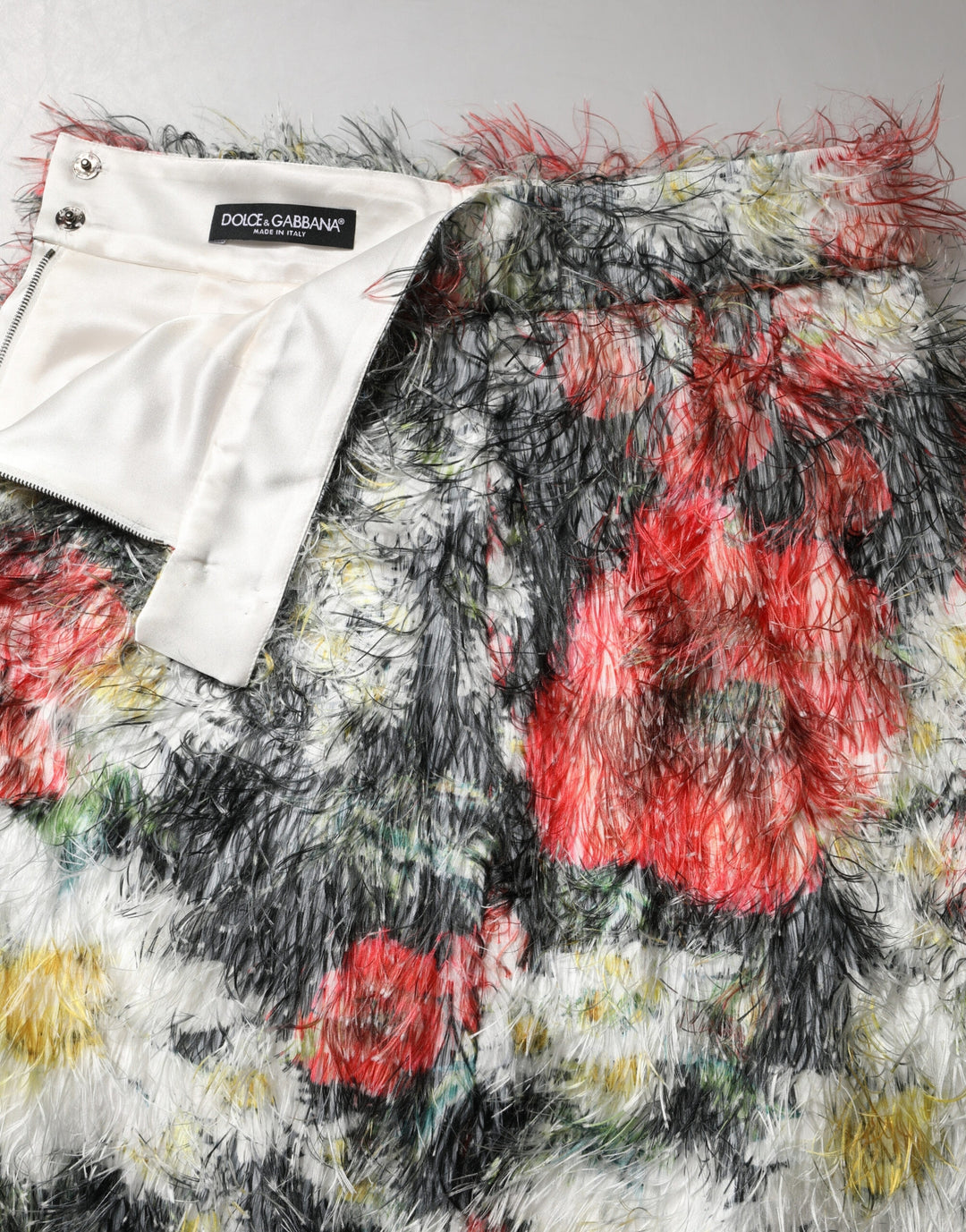 Dolce &amp; Gabbana Multicolor Floral Textured Faux Fur Pencil Skirt