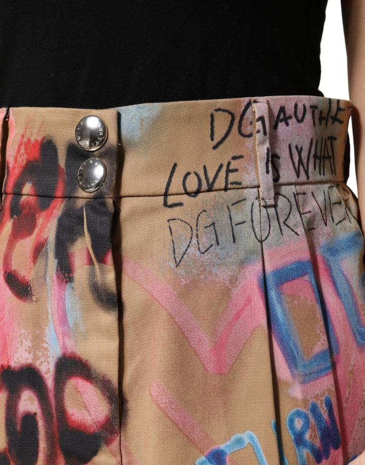 Women’s Dolce &amp; Gabbana Beige Graffiti Print Cotton Blend Mini Skirt
