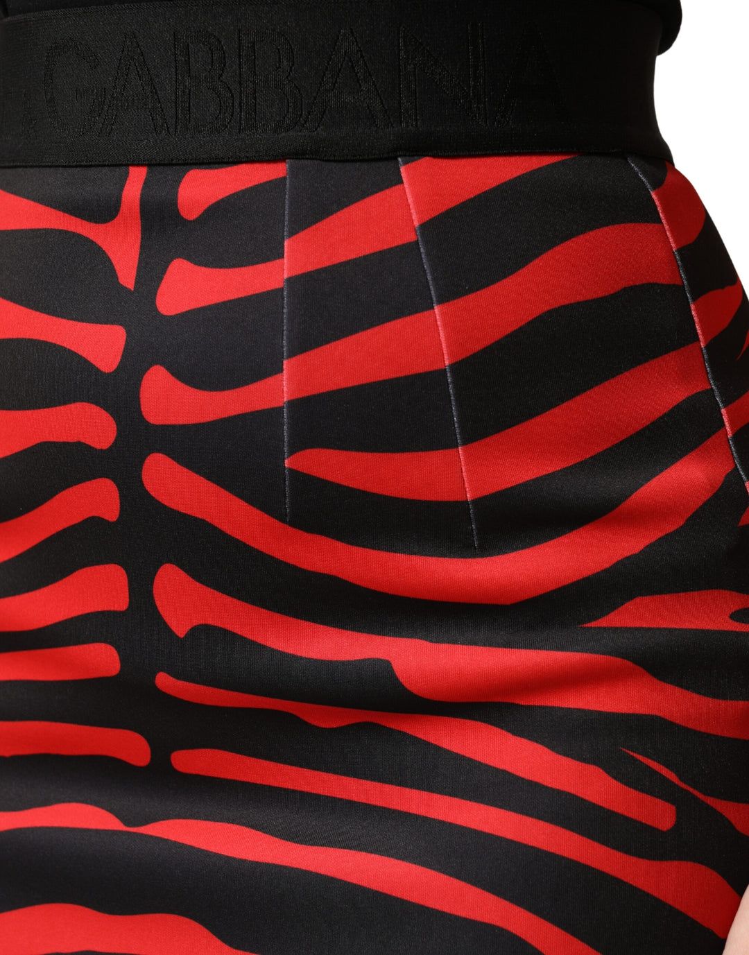 Dolce &amp; Gabbana Red Black Zebra Print Polyester Pencil Midi Skirt