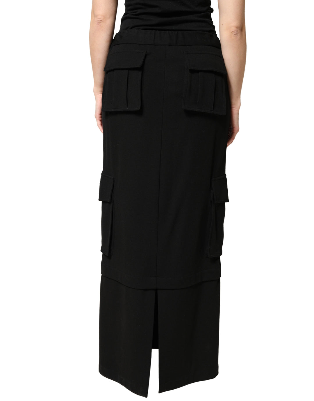 Dolce &amp; Gabbana Black Cotton Drawstring Long Maxi Cargo Skirt