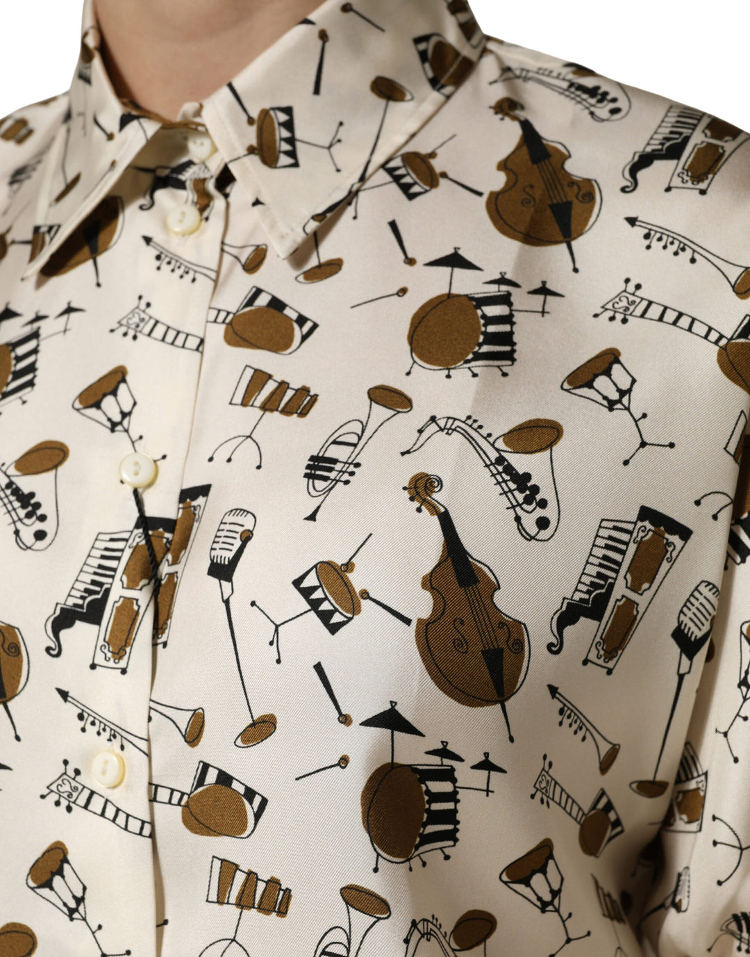 Dolce &amp; Gabbana Beige Musical Instrument Print Short Sleeve Top