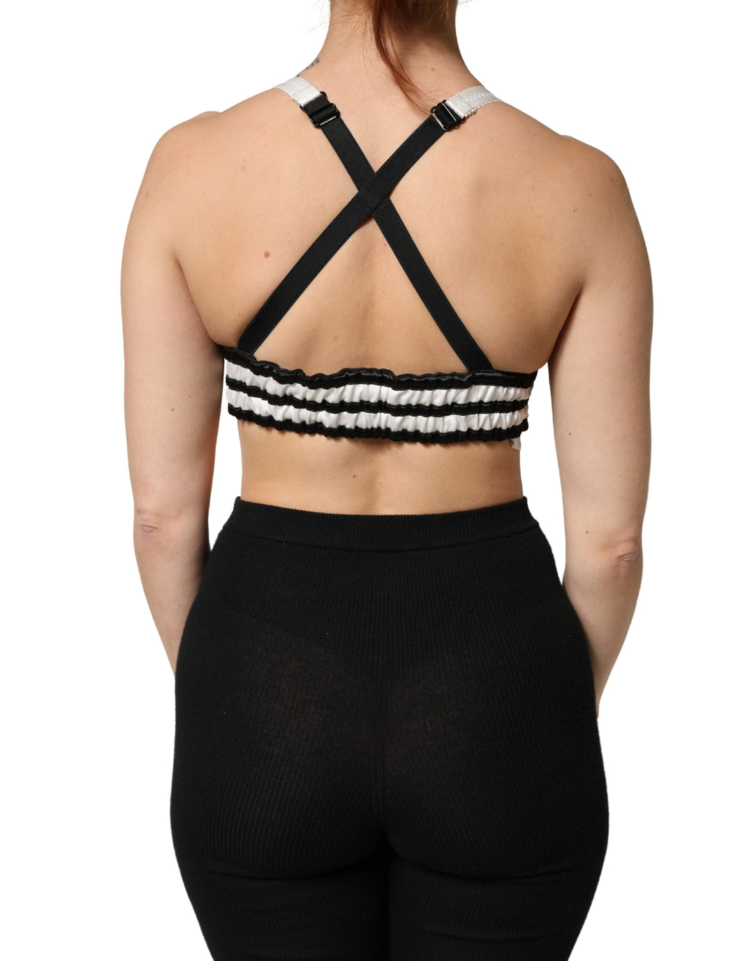 Dolce &amp; Gabbana Black Floral Silk Satin Crop Logo Bralette Top