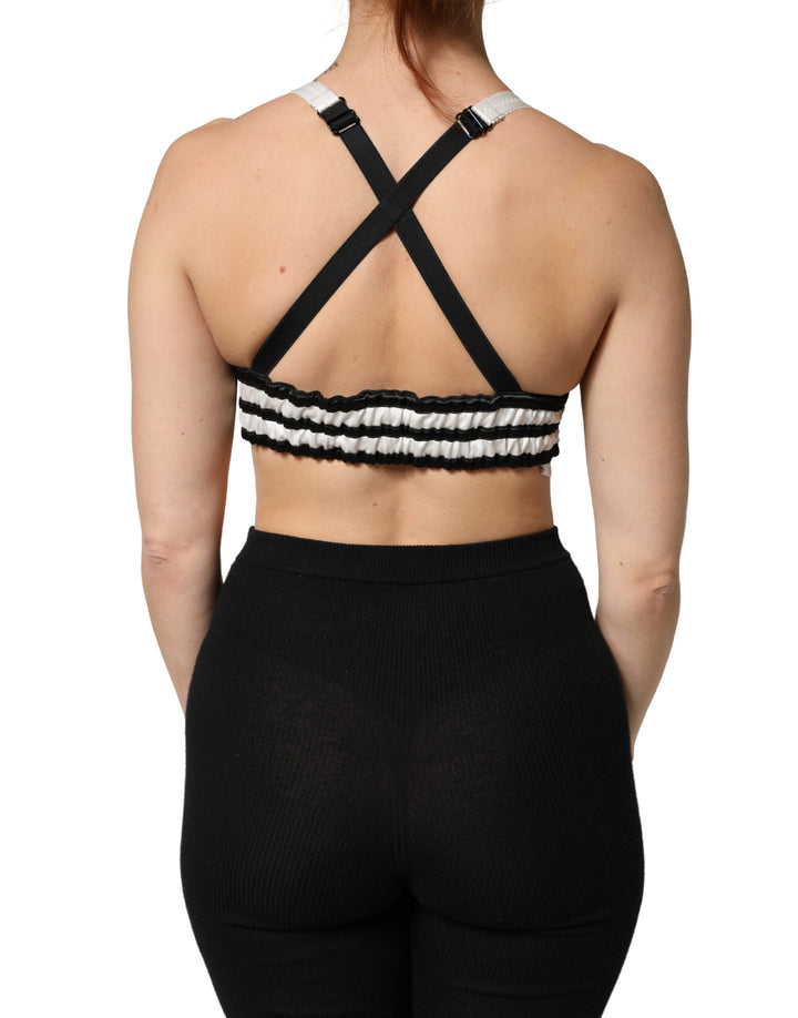 Dolce &amp; Gabbana Black Floral Silk Satin Crop Logo Bralette Top