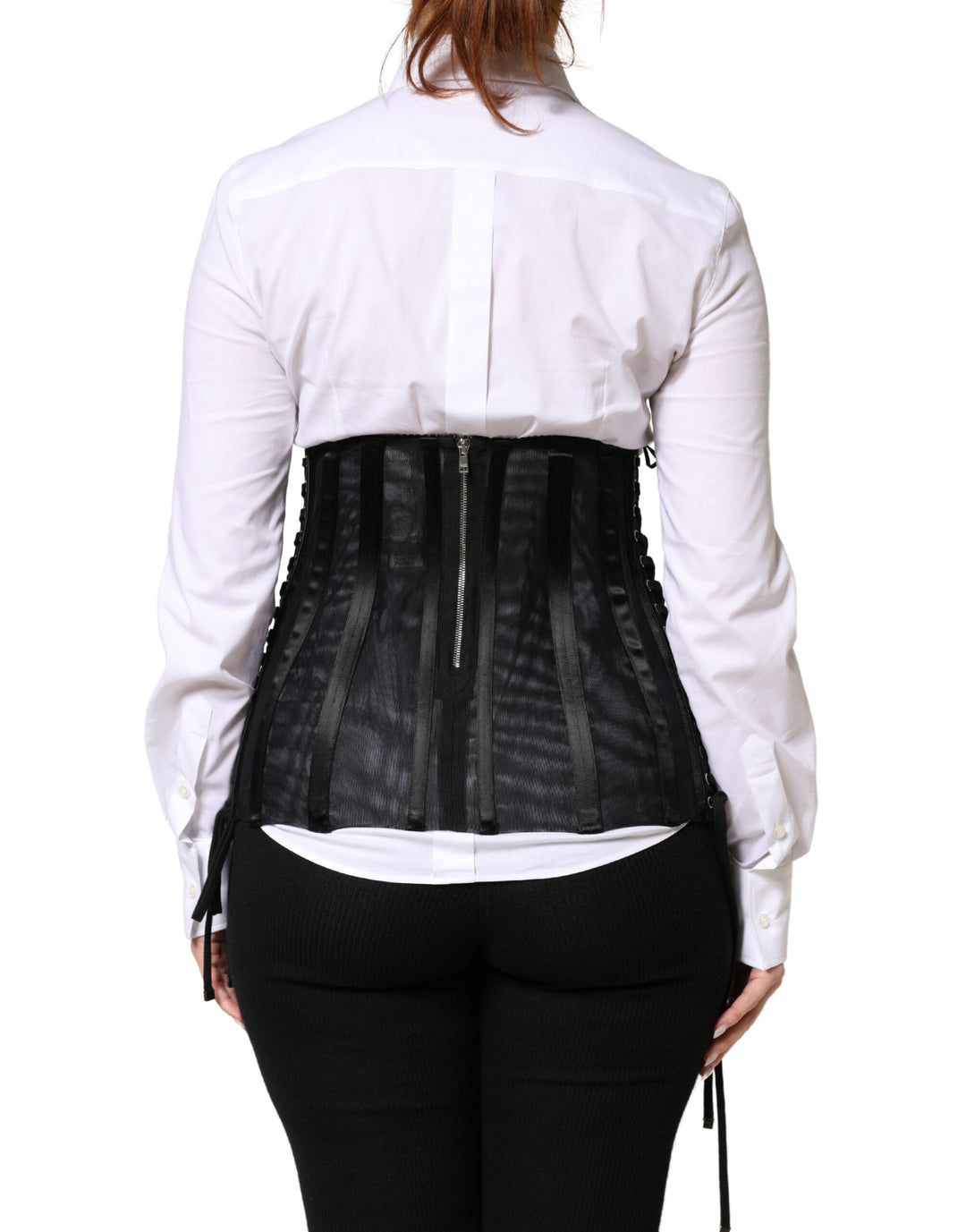 Dolce &amp; Gabbana Black Lace-Up Waist Cincher Bustier Corset Top
