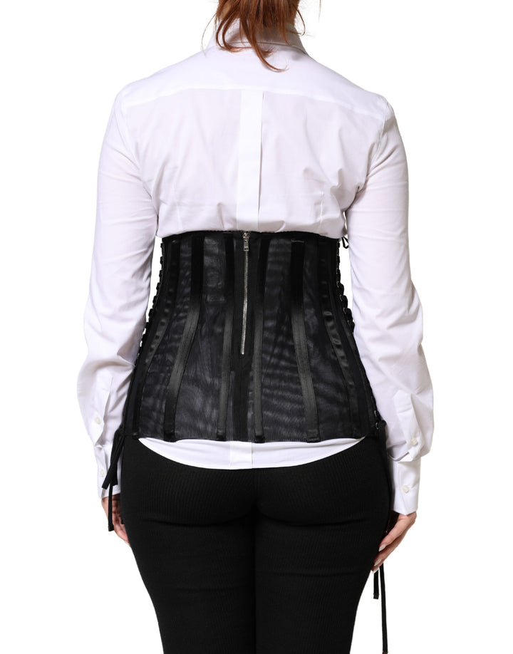 Dolce &amp; Gabbana Black Lace-Up Waist Cincher Bustier Corset Top