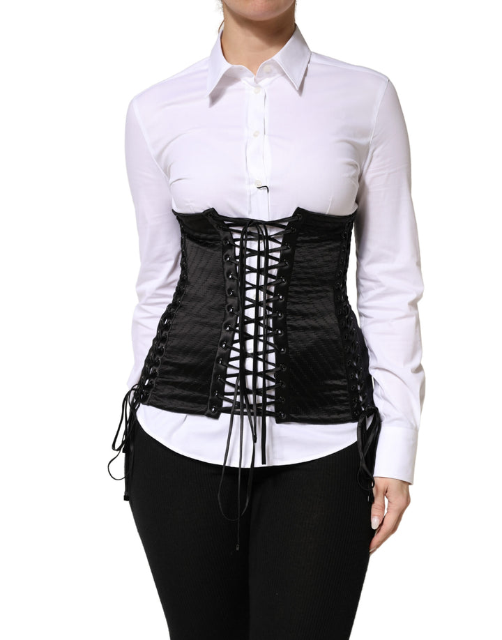 Dolce &amp; Gabbana Black Silk Lace-Up Waist Cincher Corset Top