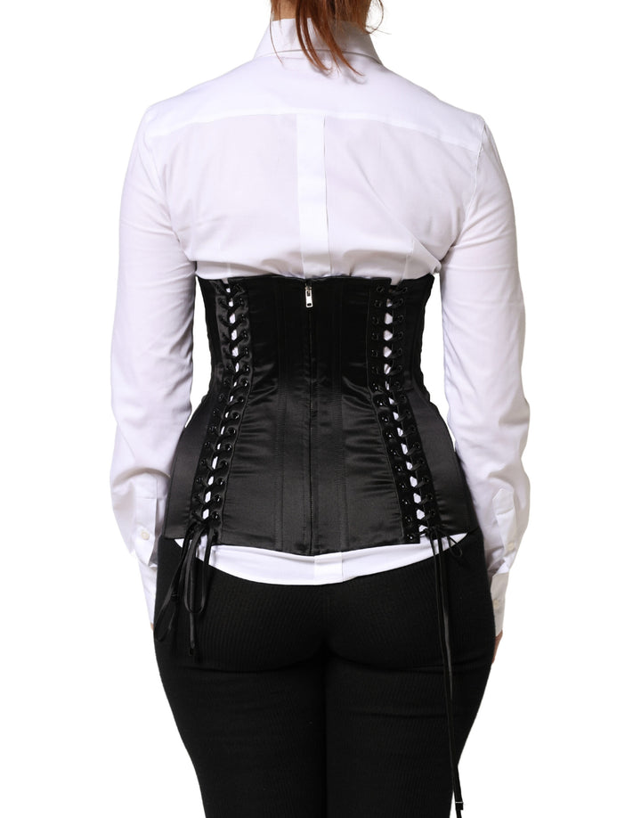 Dolce &amp; Gabbana Black Silk Lace-Up Waist Cincher Corset Top