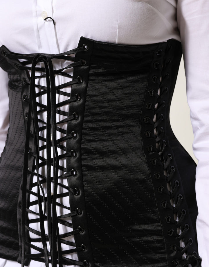 Dolce &amp; Gabbana Black Silk Lace-Up Waist Cincher Corset Top