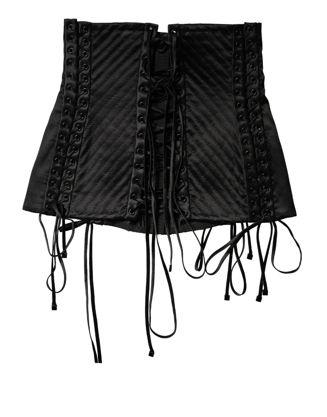 Dolce &amp; Gabbana Black Silk Lace-Up Waist Cincher Corset Top
