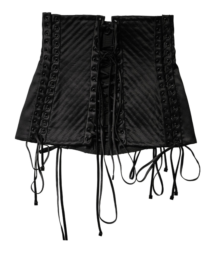 Dolce &amp; Gabbana Black Silk Lace-Up Waist Cincher Corset Top