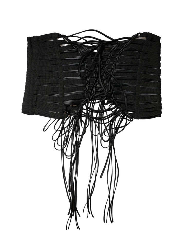 Dolce &amp; Gabbana Black Polyester LaceUp Waist Cincher Corset Top