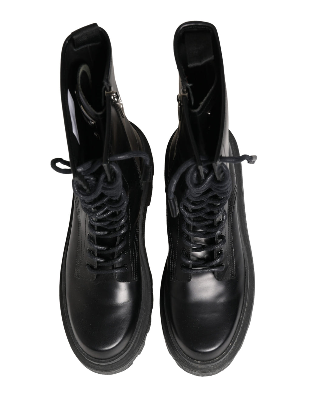 Dolce &amp; Gabbana Black Leather Trek Sole Combat Boots Shoes