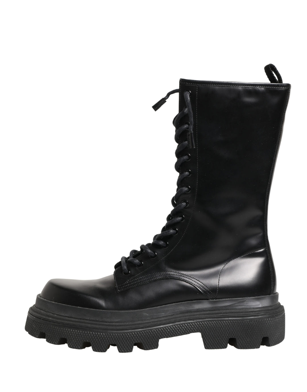 Dolce &amp; Gabbana Black Leather Trek Sole Combat Boots Shoes