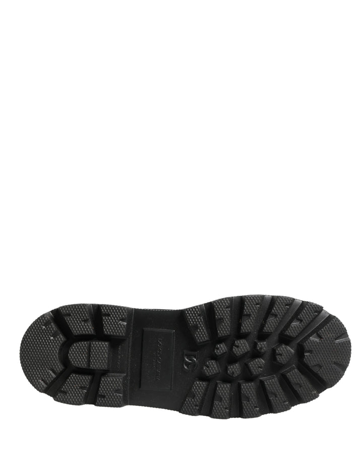Dolce &amp; Gabbana Black Leather Trek Sole Combat Boots Shoes