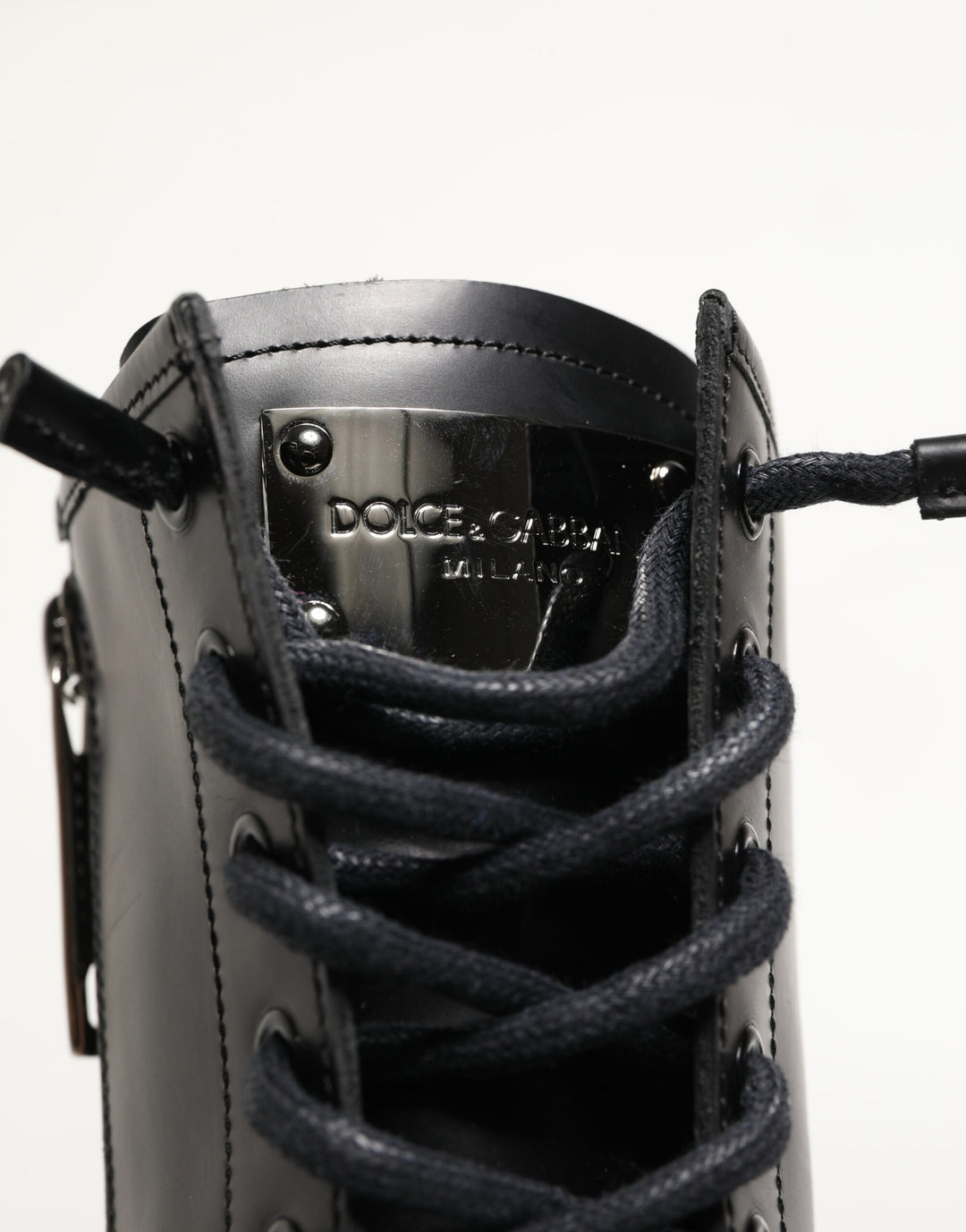 Dolce &amp; Gabbana Black Leather Trek Sole Combat Boots Shoes