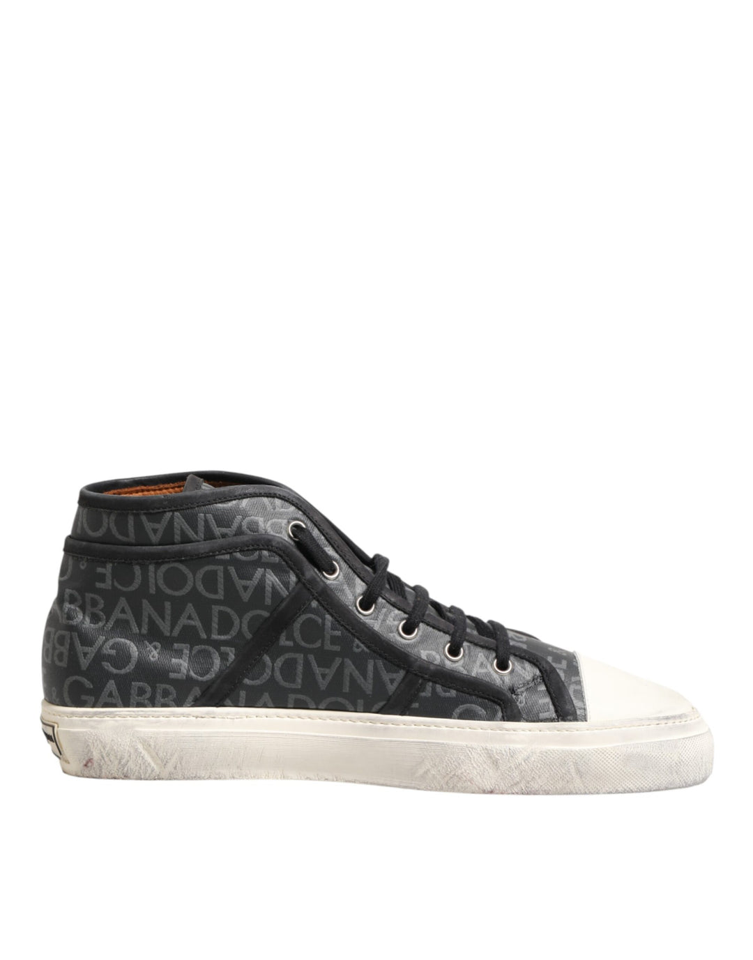 Dolce &amp; Gabbana Black White Canvas Logo Mid Top Sneakers Shoes