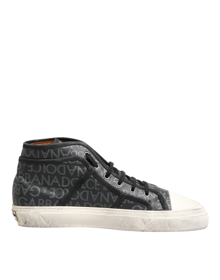 Dolce &amp; Gabbana Black White Canvas Logo Mid Top Sneakers Shoes