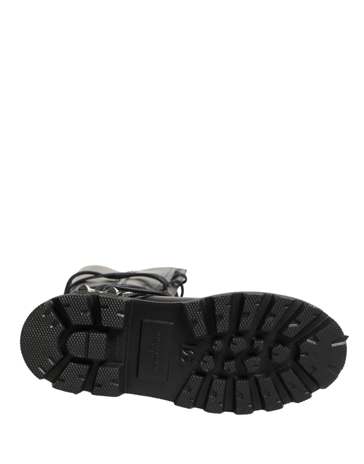 Dolce &amp; Gabbana Black Leather Knee High Combat Boots Shoes