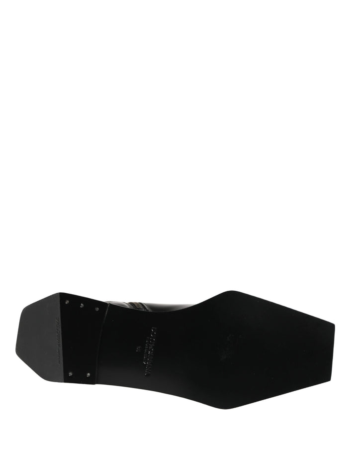 Dolce &amp; Gabbana Black Leather Zip Closure Ankle Boots Shoes