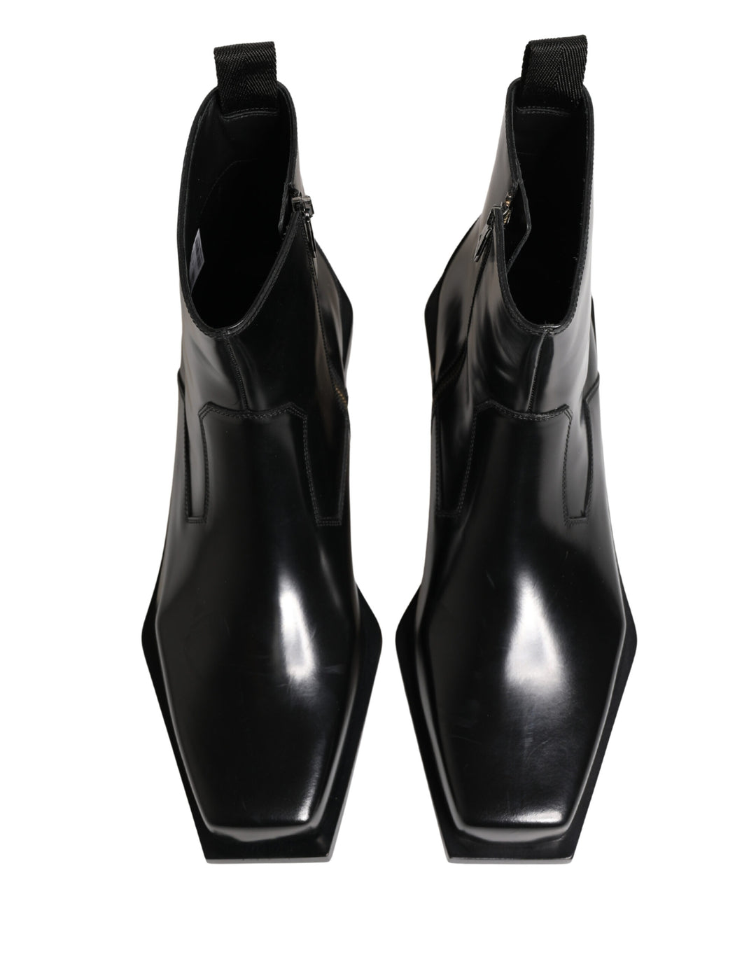 Dolce &amp; Gabbana Black Leather Zip Closure Ankle Boots Shoes