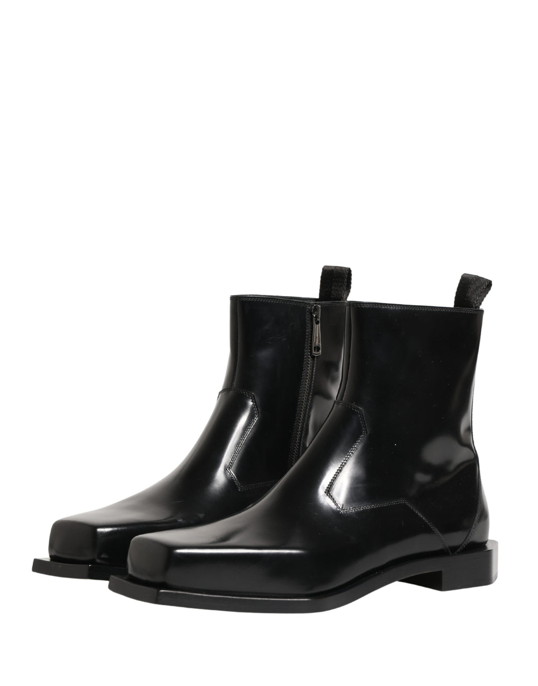 Dolce &amp; Gabbana Black Leather Zip Closure Ankle Boots Shoes