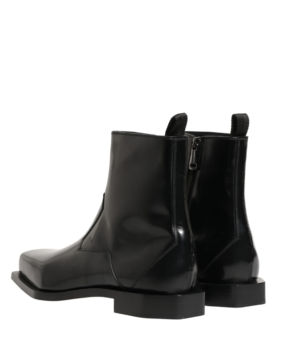 Dolce &amp; Gabbana Black Leather Zip Closure Ankle Boots Shoes