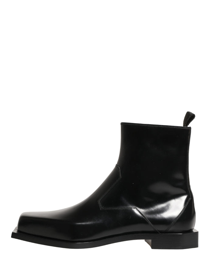 Dolce &amp; Gabbana Black Leather Zip Closure Ankle Boots Shoes