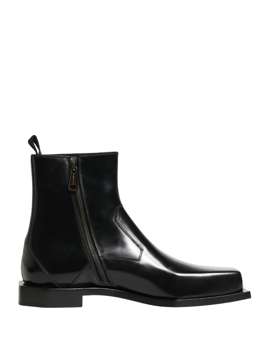 Dolce &amp; Gabbana Black Leather Zip Closure Ankle Boots Shoes