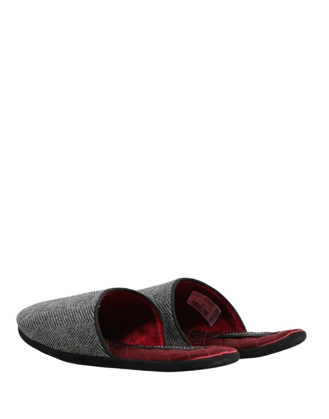 Dolce &amp; Gabbana Grey Herringbone Cashmere Red Slippers Shoes